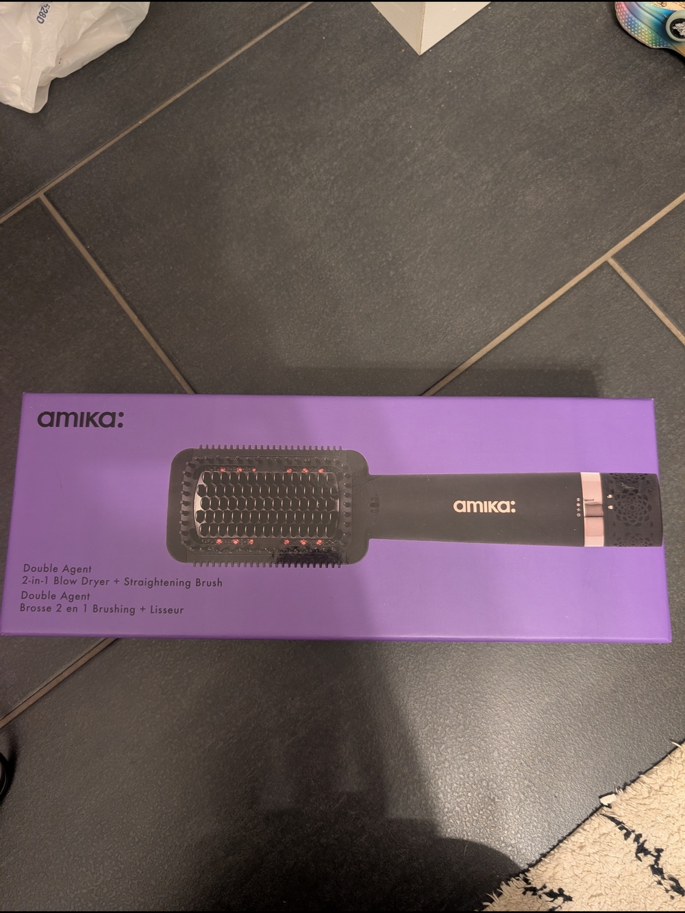 amika 2-in-1 Blow Dryer & Straightening Brush - Purple and Black